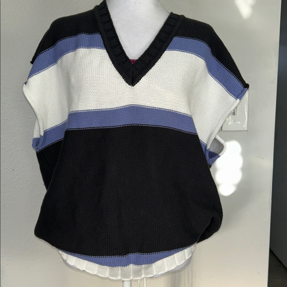 We The Free Free People Tommi Striped Sweater Vest Black White Purple M - Picture 5 of 13
